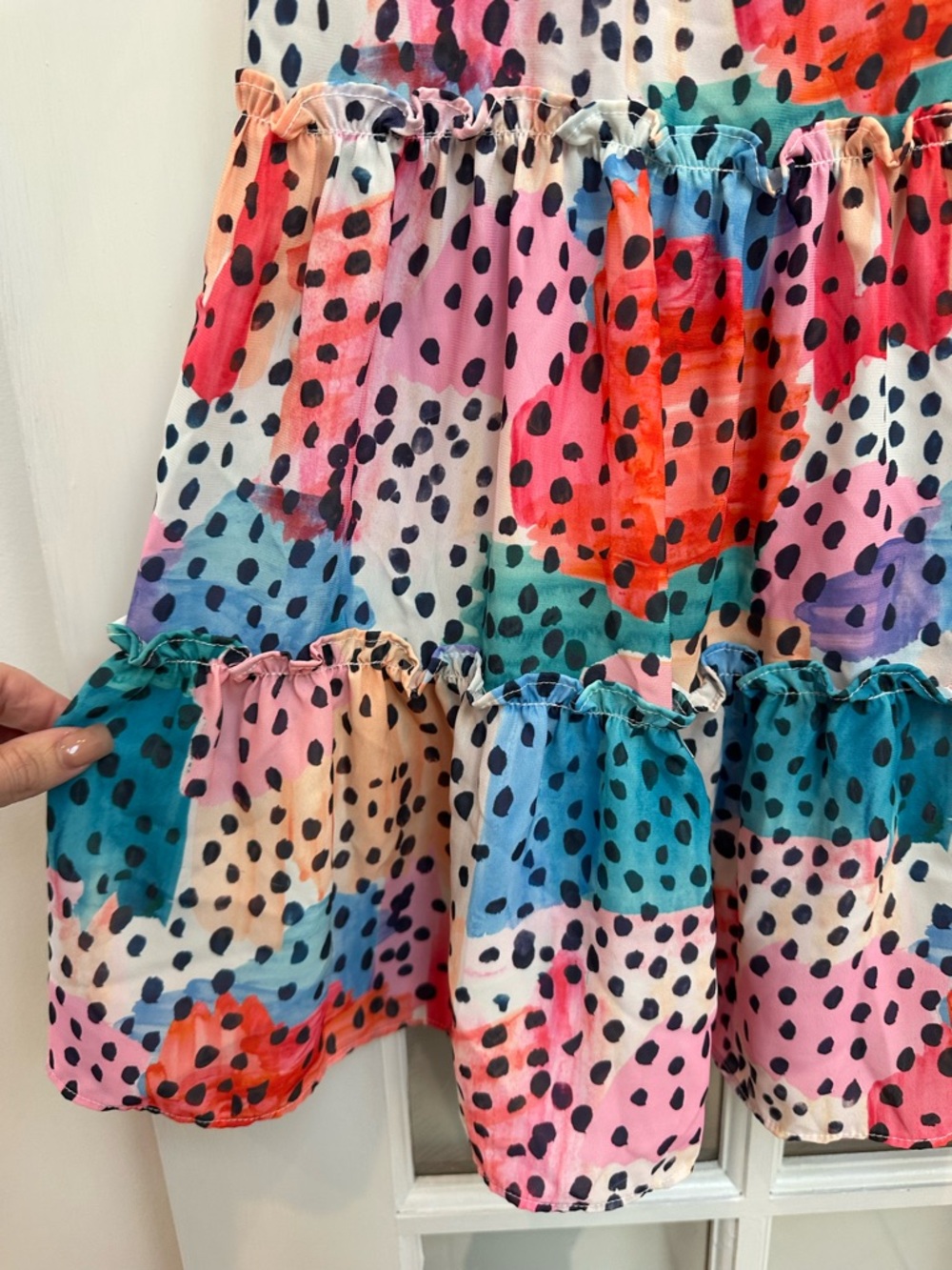 Traffic People Art To Wear Retro Polka Dot Tiered Ruffle V-Neck Dress Size XS - Picture 6 of 13